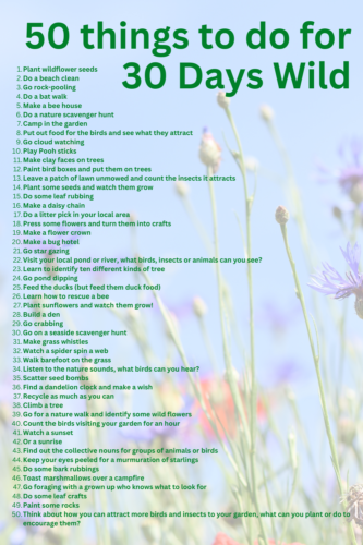 50 things to do for 30 Days Wild